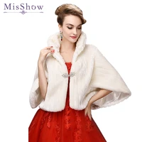 hot sale misshow ivory faux fur wedding accessories 2018 jacket bridal winter warm bride wrap shawl cape short coat real picture