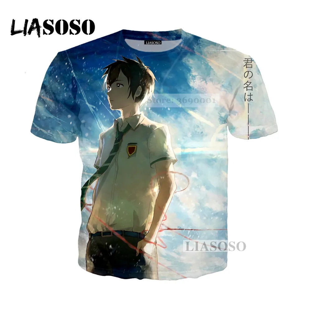 LIASOSO 2018 3D Print Women Men Anime Your Name Cosplay Tshirt Summer T-shirt Hip Hop Pullover Harajuku Short Sleeve X0318 | Мужская