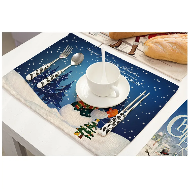 Cartoon Cotton Linen Christmas Placemat Rectangle Table Mats for Dining Table Home Kitchen Decoration Accessories Table Coaster