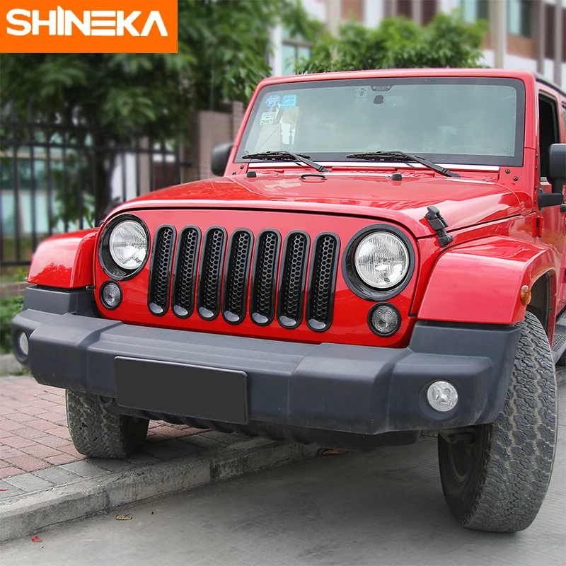 7 шт. наклеек SHINEKA передняя решетка радиатора для Jeep Wrangler JK 2007 2017 гоночные кольца