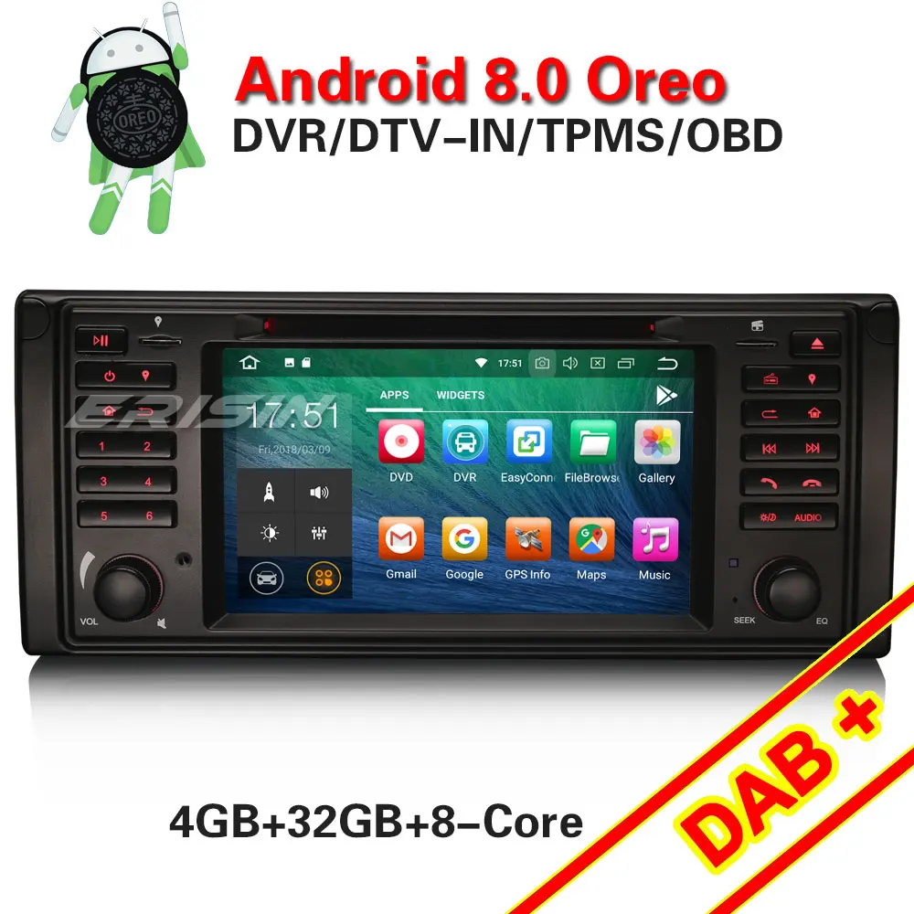Erisin ES7839B Android 8 0 7 дюймов dvd octa core RMA 4G для E39|Автомагнитолы| |