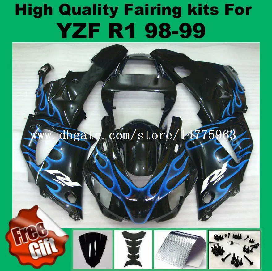 

9 gifts Injection Mold For Yamaha Yzf R1 1998 1999 Motorcycle Bodywork Fairings Blue Flames +Free screws