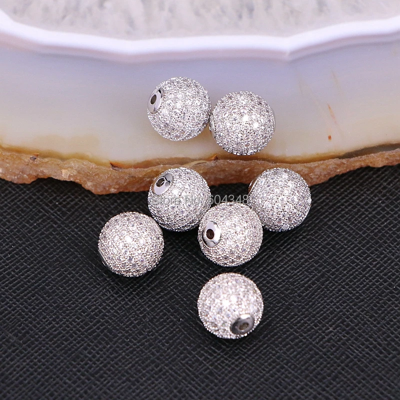 10 шт. круглые бусины с фианитом 12 мм отверстие 2 мм|micro pave|round beadsbeads jewelry making |