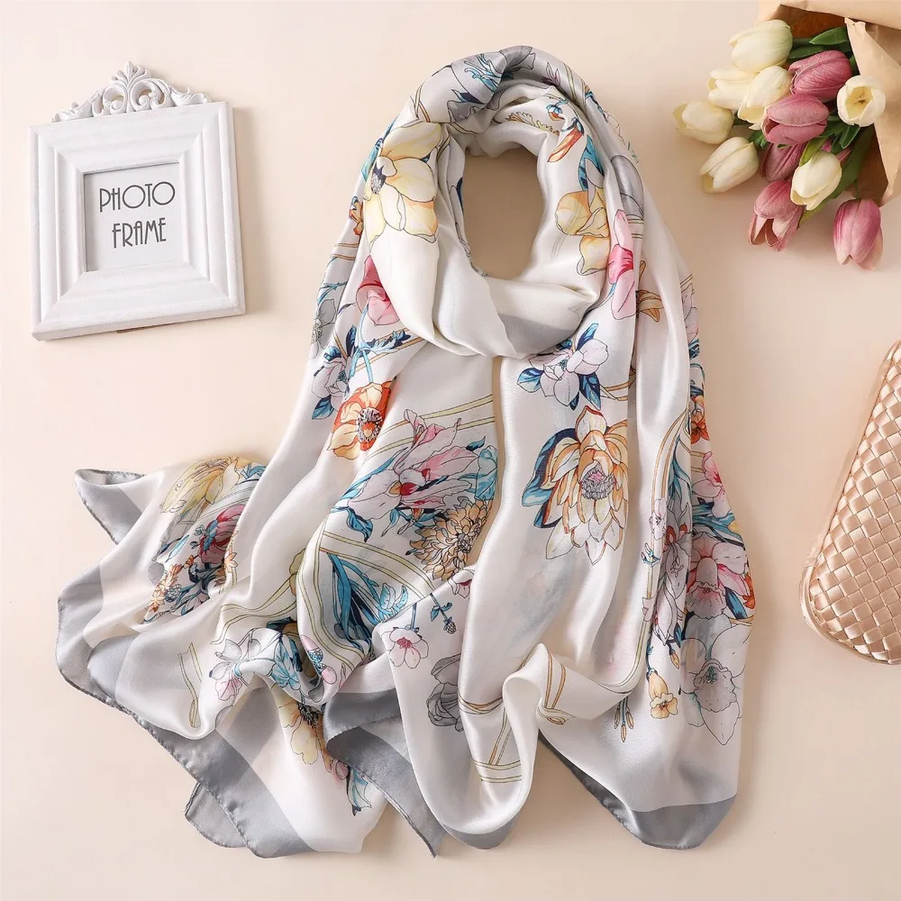 Женский шелковый шарф модная шаль Длинный мягкий летний платок хиджаб летние