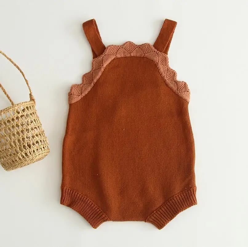 B91H32 Brown Трикотажная одежда для малышей; боди для новорожденных девочек; осенний трикотажный комбинезон принцессы с рукавами для малышей; одежда для детей - Цвет: B91H32 Brown