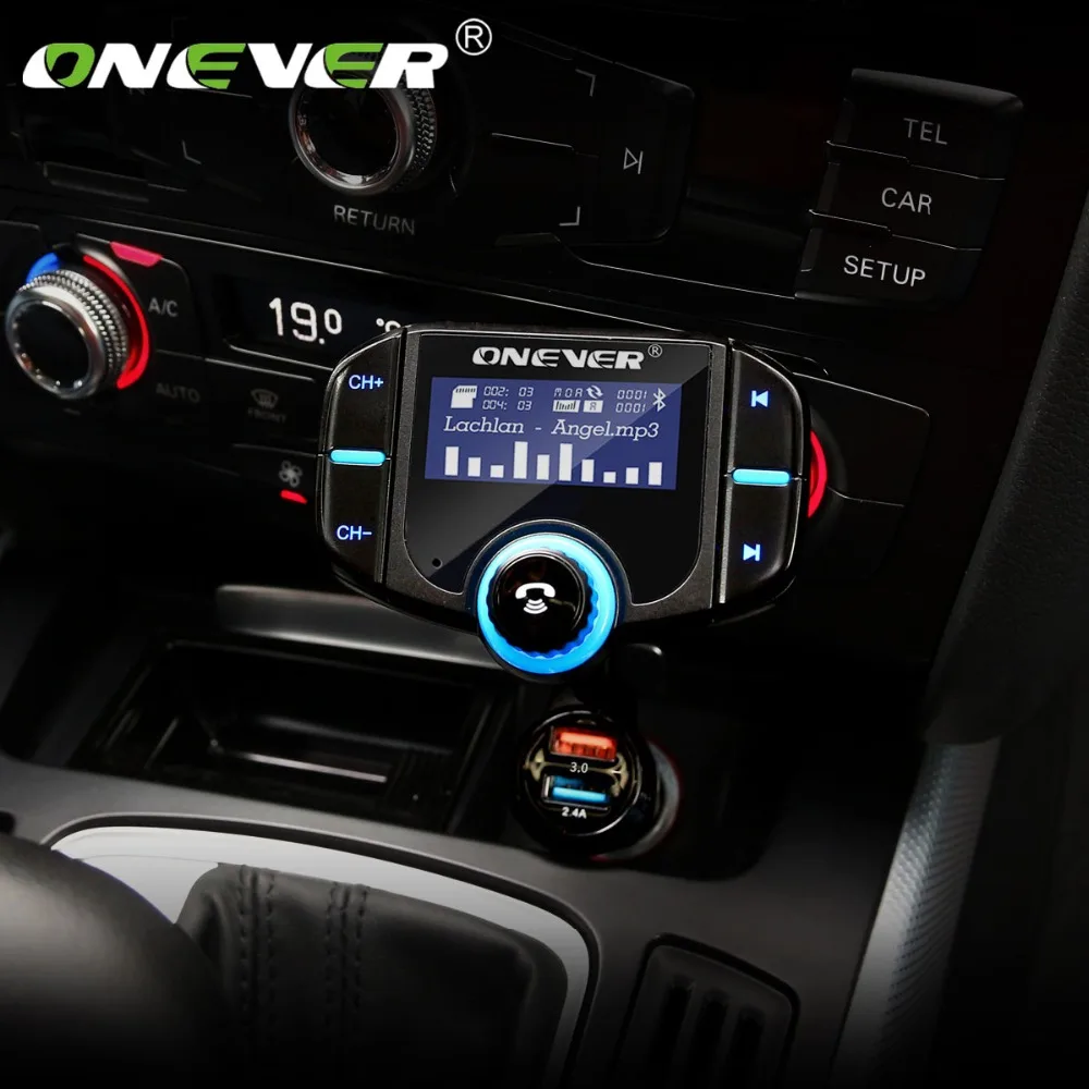 ONEVER FM передатчик Bluetooth Car Kit Hands Free 2 порта USB быстрое зарядное устройство 1.65