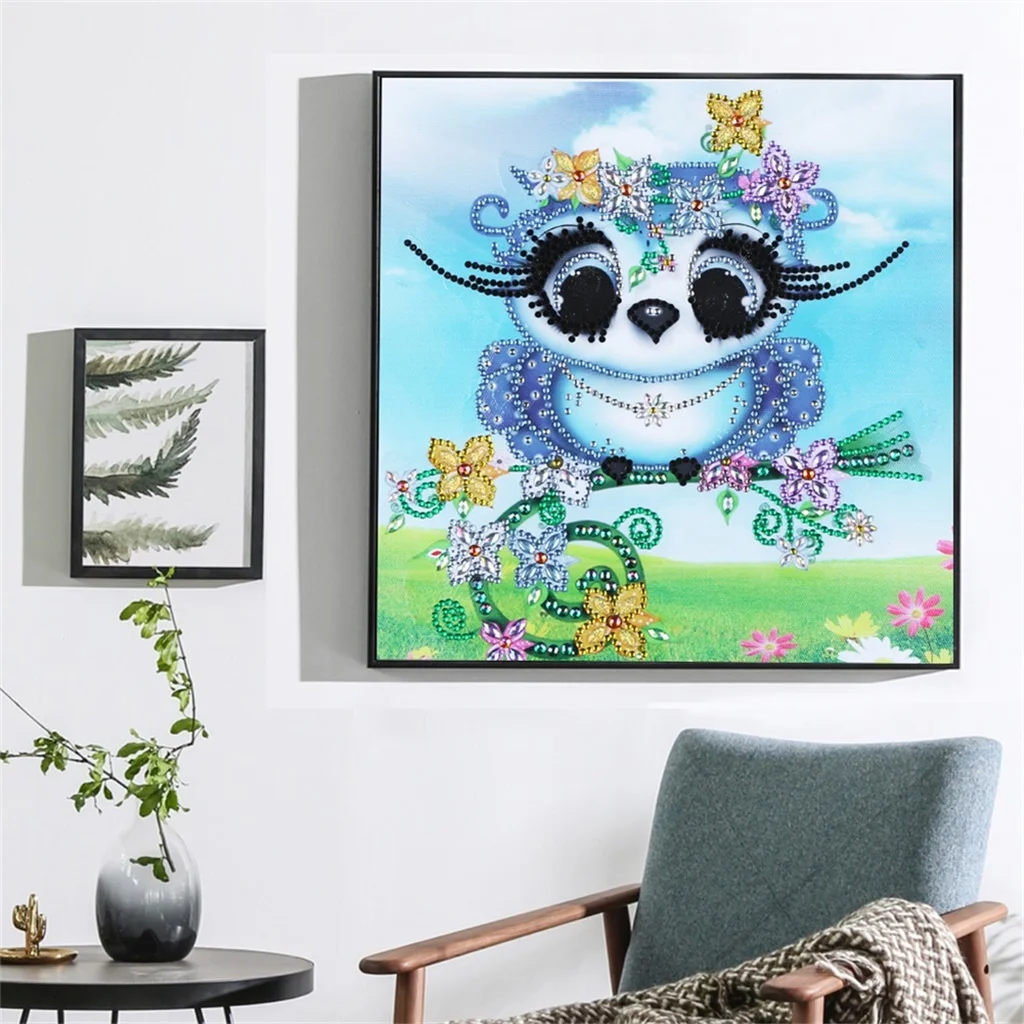 Алмазная мозаика "Специальная форма Совы" с камнями Ринестоун, картины животных, частичная круглая вышивка, комплекты размером 30х30 см.