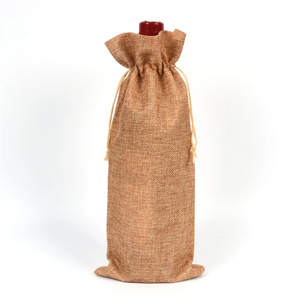 

Natural Jute Wine Bottle Covers Champagne Wine Blind Packaging Gift Bags Rustic Hessian Christmas Wedding Dinner Table Decorate