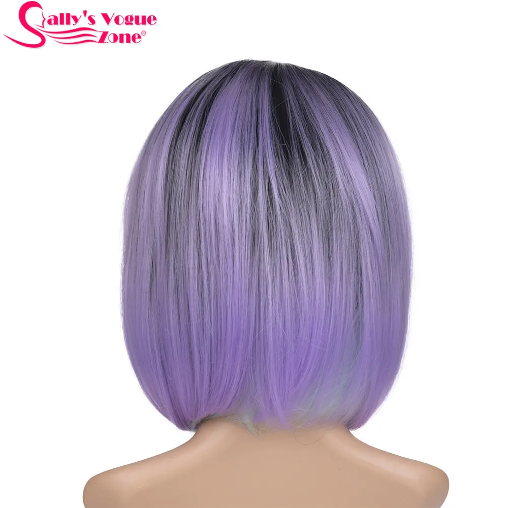 Sallyhair средняя часть 12 дюймов высокая температура Волокно синтетический короткий Омбре черный цвет красного вина прямой боб парик для женщин - Цвет: Фиолетовый
