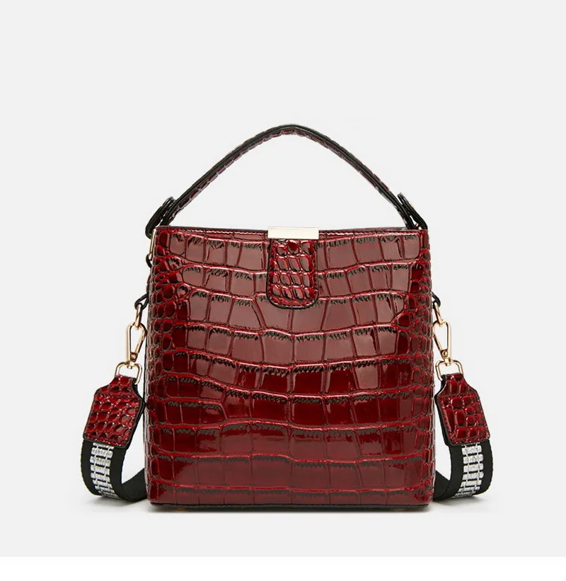 FUNMARDI Crocodile Patent Leather Shoulder Bags Luxury Handbag Women Bags Designer Crossbody Bags Brand Bucket Bag Tote WLHB1961
