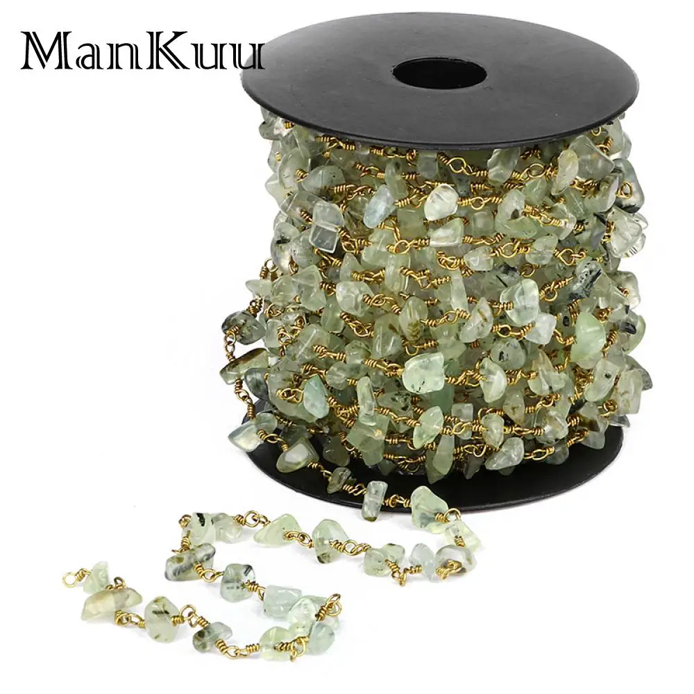 Mankuu 5-10mm Natürliche Prehnite Chips Bead Kette Vergoldung Hohe Qualität Messing Kupfer Kette Für DIY Schmuck, der 5 Mt/los