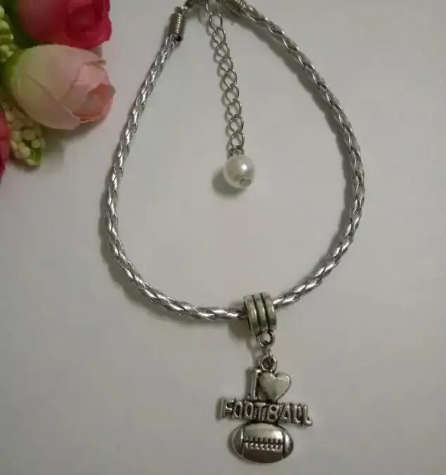 I love Football Glass Bead Charm Mix PU Leather Cords Protection Good Luck Bracelets&ampBangle DIY Jewelry | Украшения и