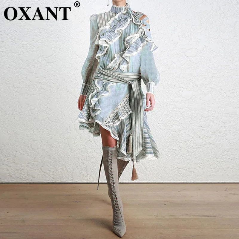 Фото Платье женское в полоску OXANT асимметричное платье с оборками открытыми плечами Платье женское в полоску OXANT асимметричное платье с оборками открытыми плечами