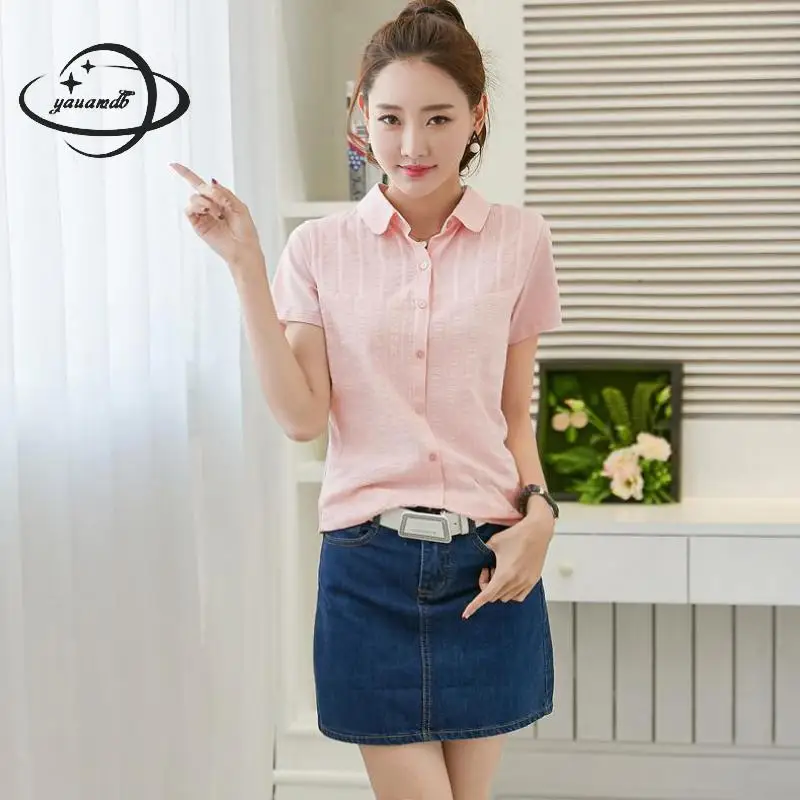 Хлопковые дышащие женские рубашки-поло летние футболки с коротким рукавом