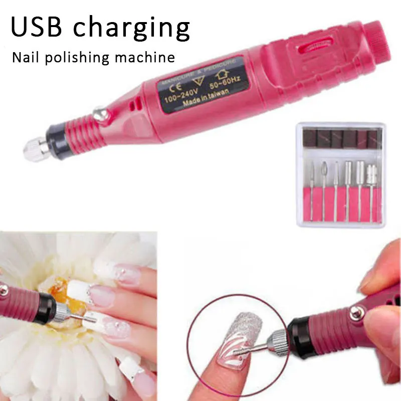 1 Набор USB электрическая дрель для ногтей, педикюрная ручка, шлифовальный аппарат для маникюра, машинка для маникюра, пилка для ногтей, инструмент для дизайна ногтей