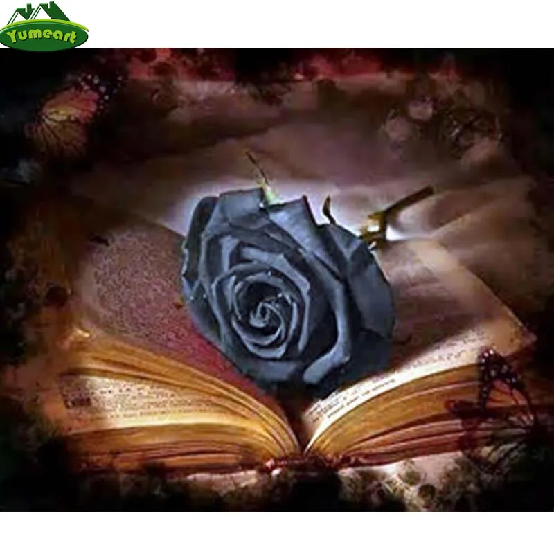 YUMEART Diy Black Rose & книга мозаика алмаз искусство крест стежка квадратные фантазии
