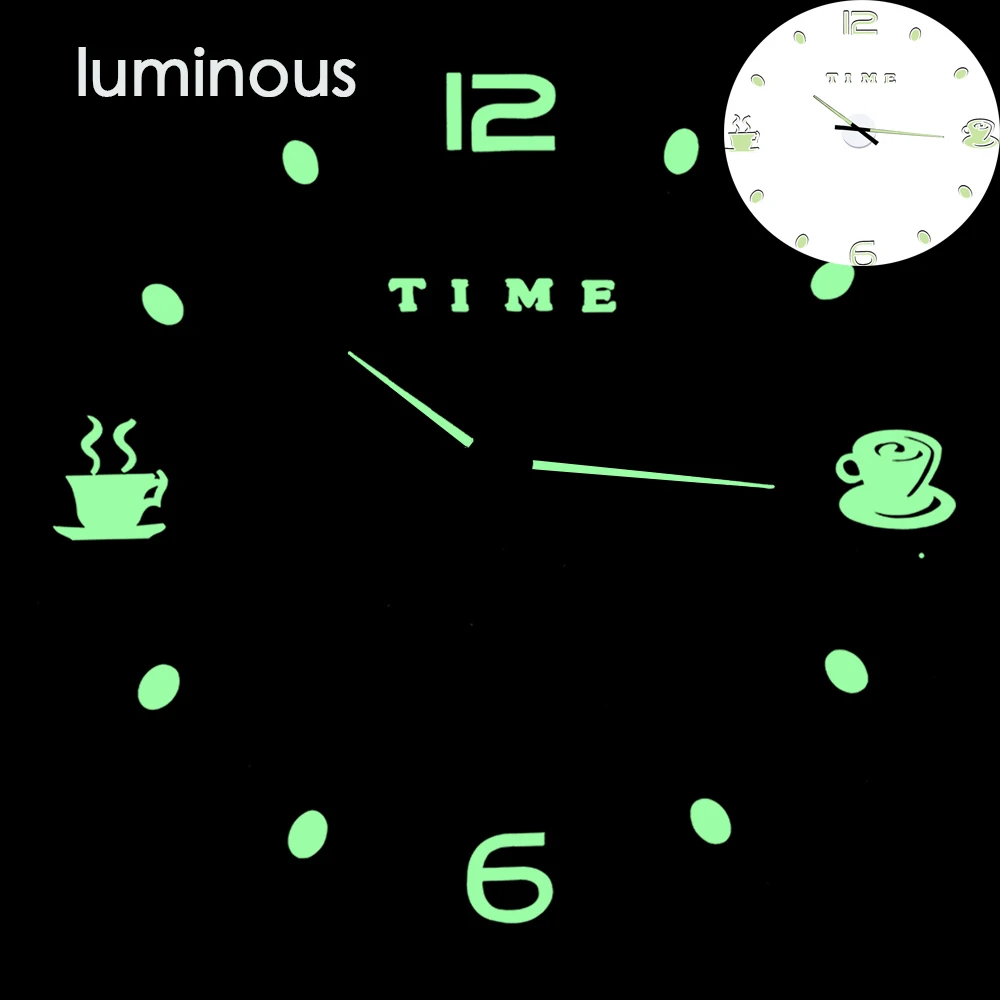 wall clock luminous Кафе DIY большие настенные часы без рамы гигантские настенные часы современный дизайн кафе кофейная кружка кофейные зерна Настенный декор кухонные настенные часы - Цвет: wall clock luminous