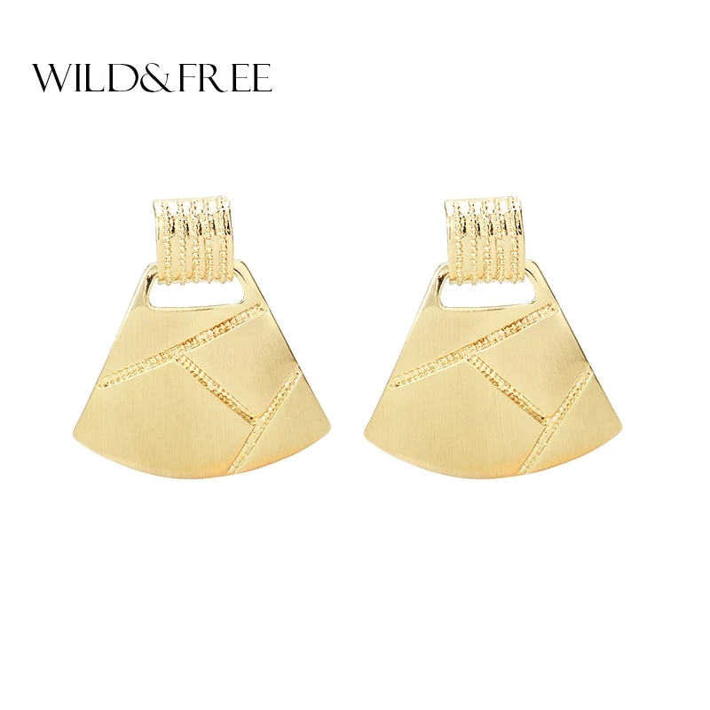 

Wild&Free Vintage Women Sector Stud Earrings Gold Color Silver Color Statement Metal Geometry Earring Jewelry Brincos Party Gift