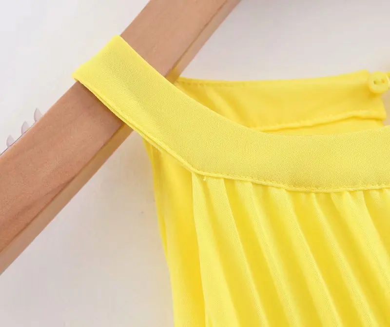 Новое летнее женское милое желтое плиссированное платье без рукавов femme hem ruffles
