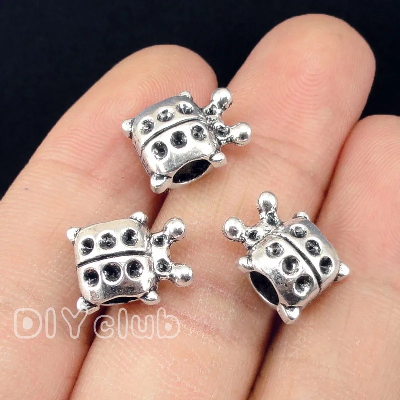

50pcs-Antique серебряные бусины «божья коровка» 13x10x7mm