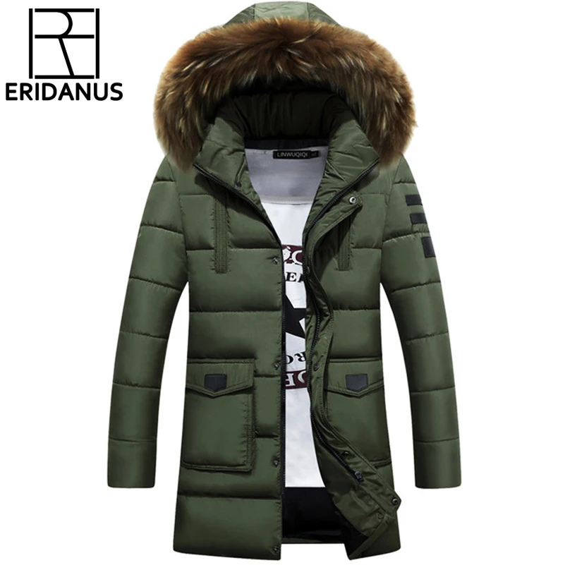 2017 Мужская парка хлопковая Толстая куртка новая Длинная зимняя теплая модная