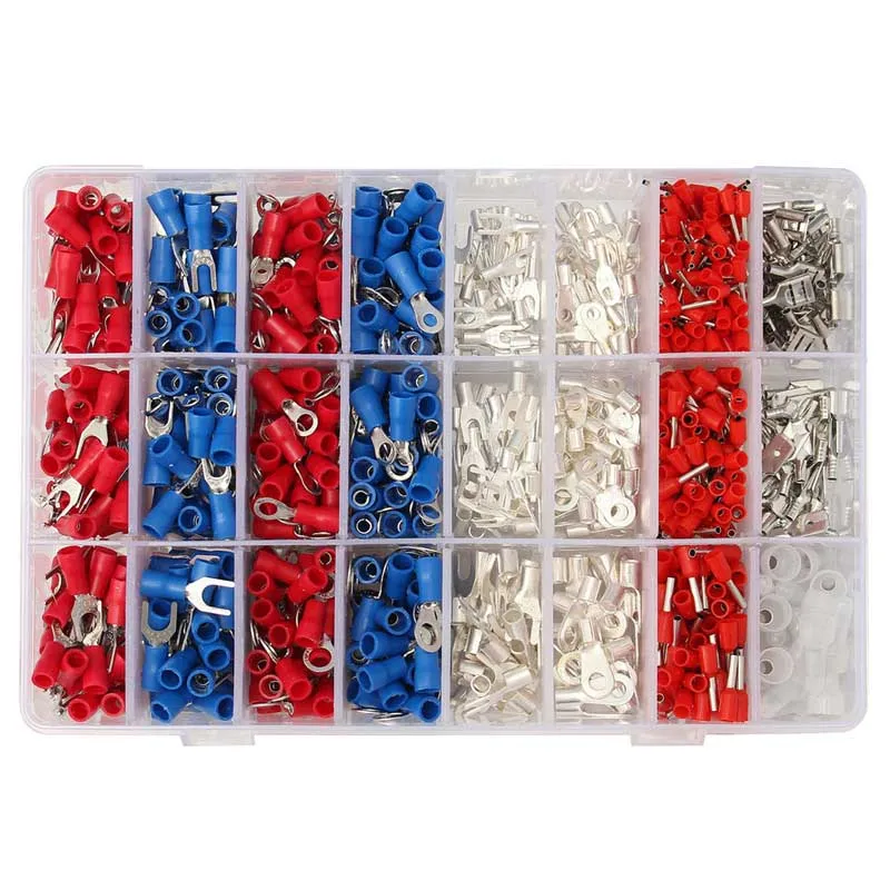 Изолированные обжимные клеммы YT, 1000 шт., 24 вида в комплекте, концевые разъемы для электрического кабеля, провода, шнура, вилки, кольца в ассортименте