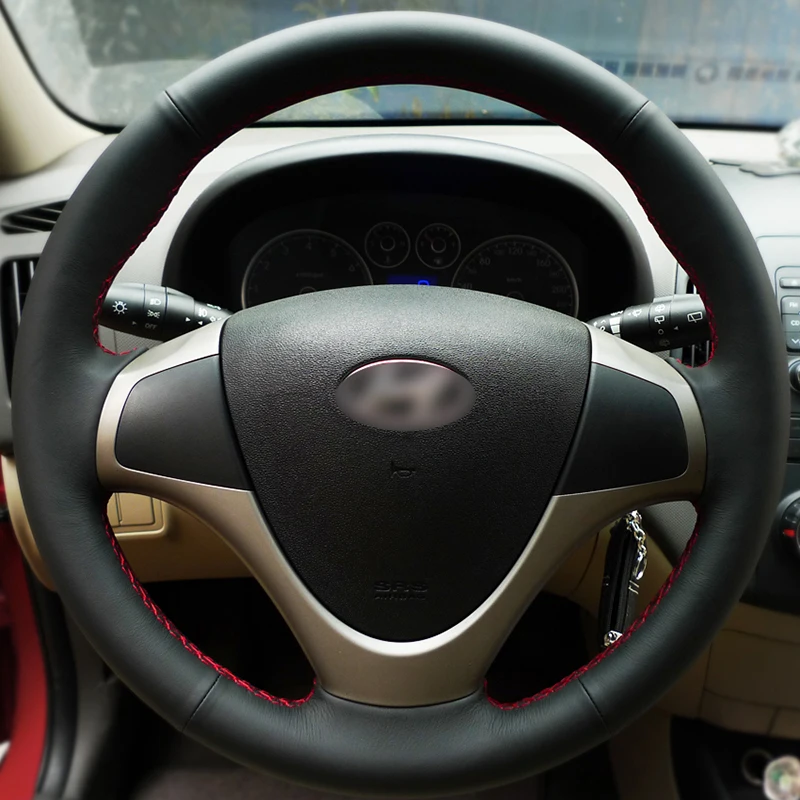 

BANNIS Black Artificial Leather DIY Hand-stitched Steering Wheel Cover for Hyundai i30 2009 i30