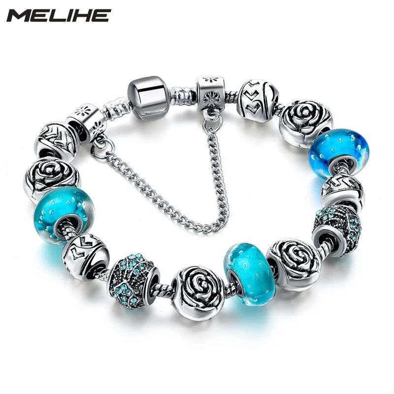

Браслет MELIHE SBR160230 женский из муранского стекла, изящный браслет с бусинами в форме цветка, модное серебряное Ювелирное Украшение