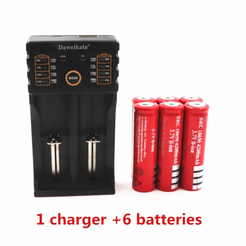 Новинка 18650 Батарея 3,7 V 4200 MAH литий-ионная аккумуляторная батарея фонарик+ 1 шт зарядное устройство