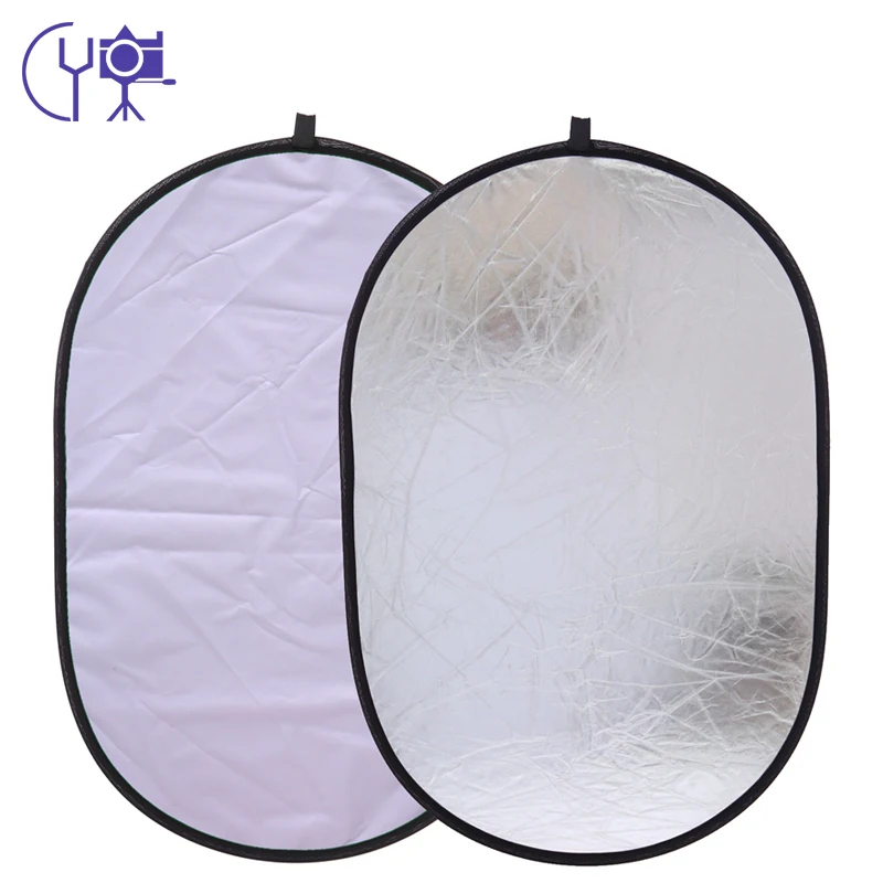 CY 24x35"/60x90cm silver and white 2in1 oval camera photo Accessories portable multi photography handhold collapsible reflector