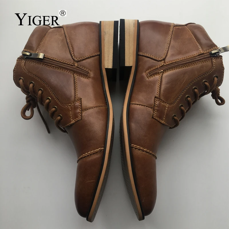 Мужские Ботильоны YIGER из натуральной кожи высокие повседневные ботинки на меху