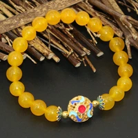 wholesale price high grade 8mm round beads cloisonne yellow chalcedony jades stone round bracelets gifts jewelry 7 5inch b2692