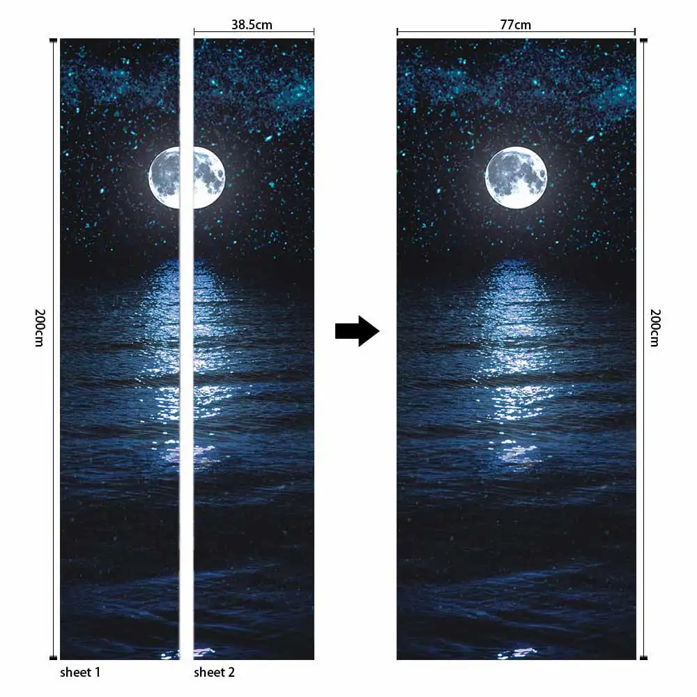 3D дверной стикер s Full Moon ночной вид наклейка на стену украшение для двери искусство Спальня дверь Водонепроницаемая наклейка из ПВХ DIY обои домашний декор