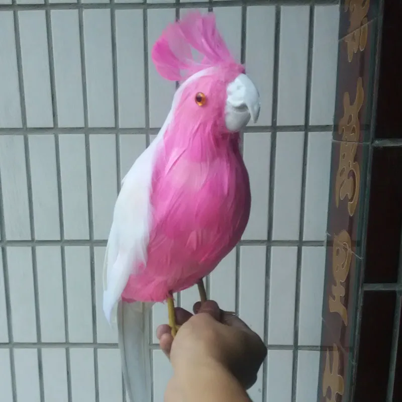 Моделирование птицы розовые и белые перья попугай большой 40 см ремесло украшение