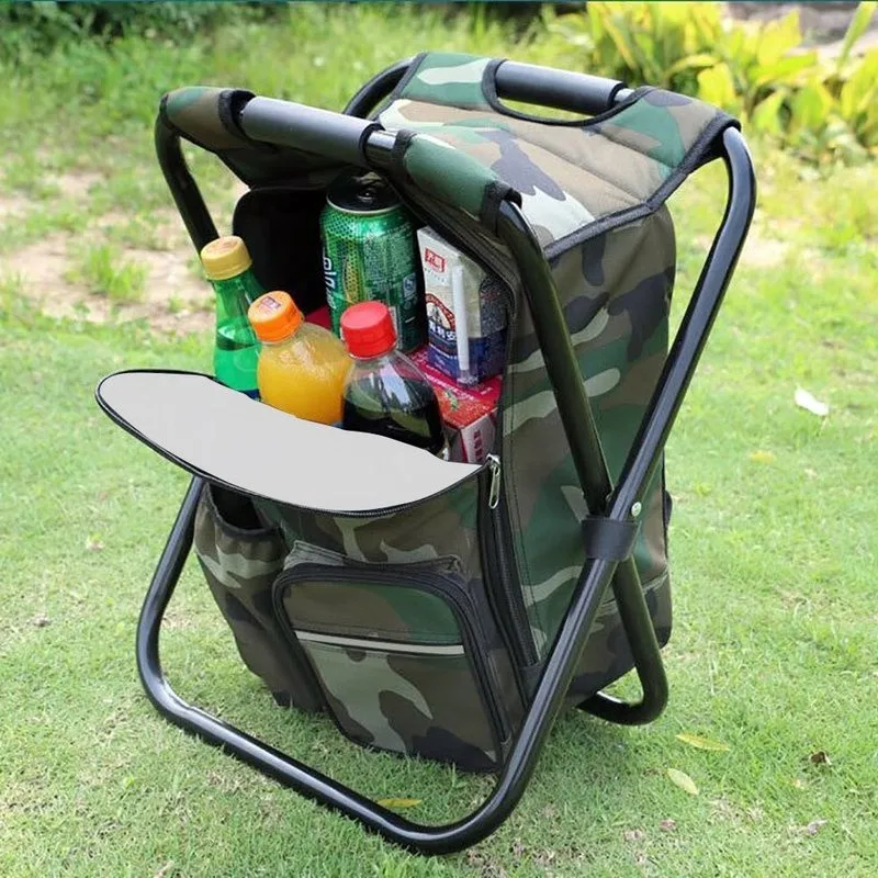 outdoor folding camping fishing chair stool backpack with cooler insulated picnic bag hiking camouflage seat table bag free global shipping