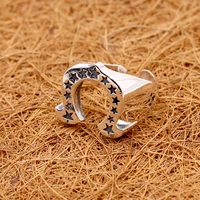 100s925 sterling silver jewelry european and american punk fashion pentagon ring personality male horseshoe print ring