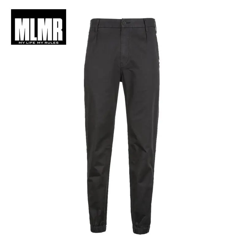 MLMR мужские Стрейчевые Хлопковые Штаны для отдыха, Мужские штаны для бега с манжетами, 218314586 - Цвет: PITCH BLACK