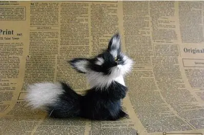 Мини 12x8 см темно серая стоячая модель лисы полиэтилен и меха ручной работы