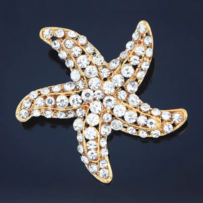Vintage Fashion Very Cute Crystal Starfish Brooch Lovely Wedding Bridal Bouquet Pins Factory Cheap Price |