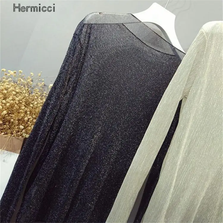 Женская Сетчатая футболка с длинными рукавами летняя прозрачная блестящая