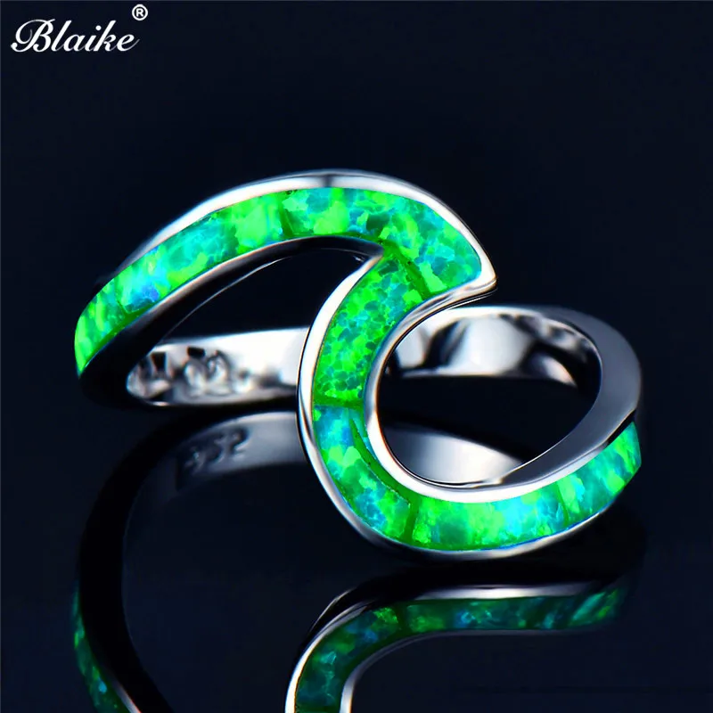 Blaike 925 пробы серебряные кольца для женщин простой синий/зеленый/оранжевый огненный опал кольцо ювелирные изделия Свадебные подарки подруге