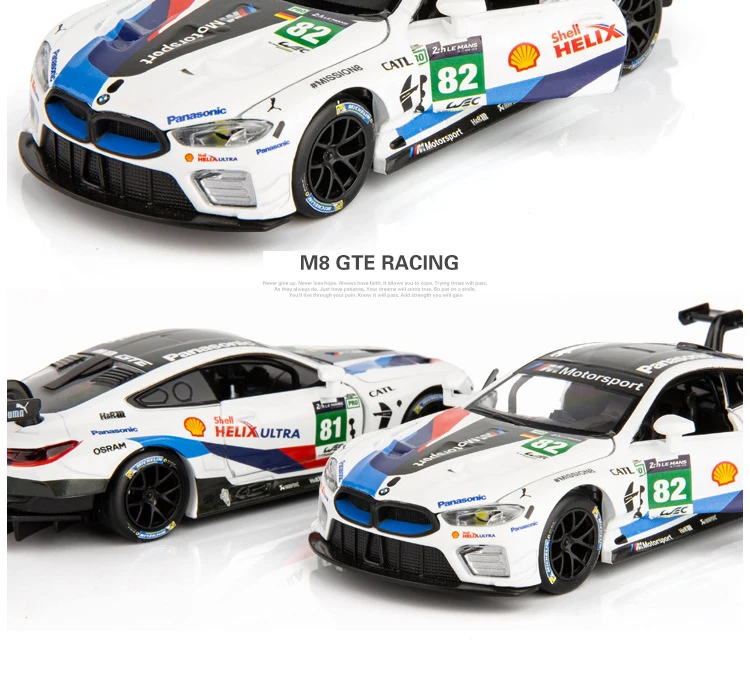 1:32 M8 GTE Le Mans, модель спортивного автомобиля из сплава, литая под давлением, три двери, открывающийся звуковой светильник, супер гоночная Коллекционная модель