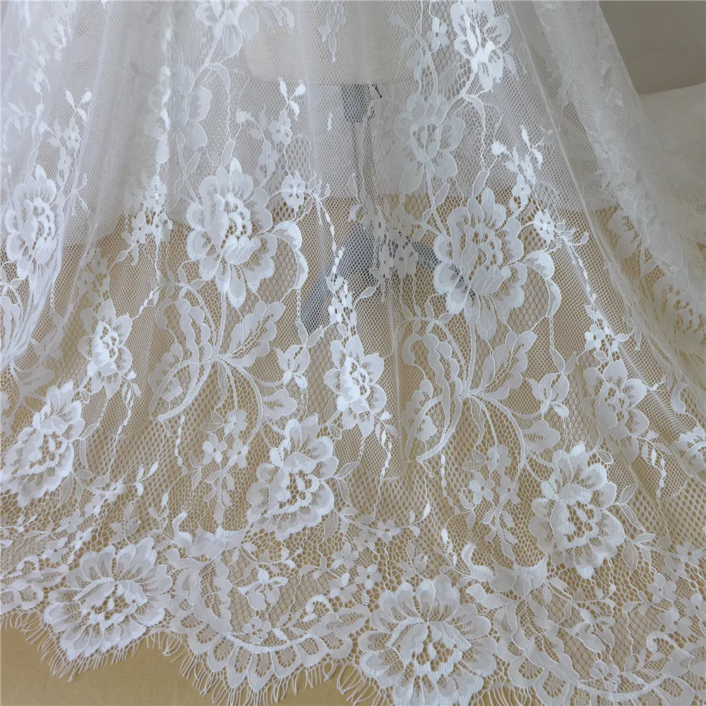 

150cm Wide 3 Yards White French Chantilly Eyelash Lace Fabric Embroidery Soft Mesh Flower DIY Home Party Decoration New Arrival