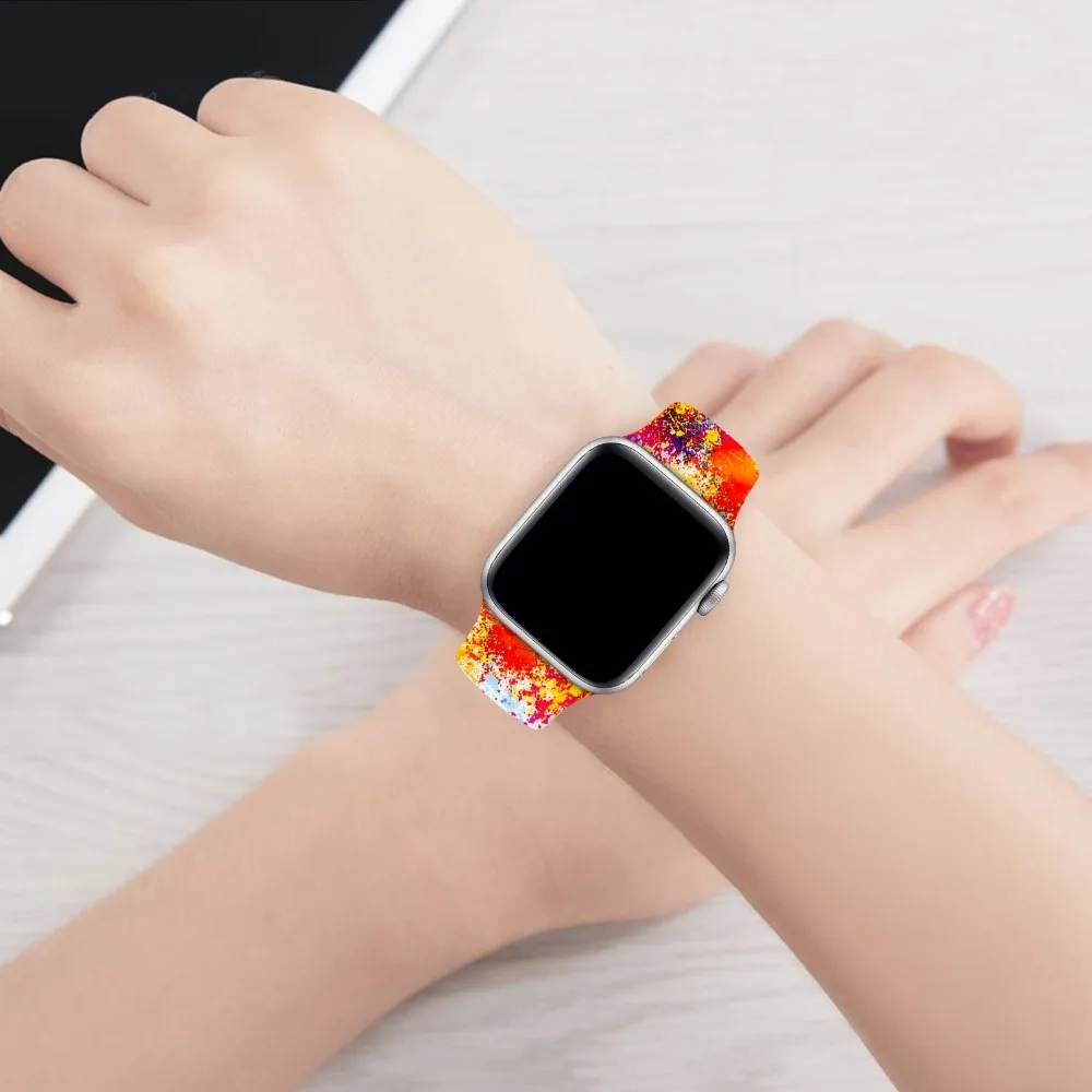 Ленты с цветами для Apple Watch 38 мм 40 мм 42 мм 44 мм, леопардовые силиконовые Печатные Сменные браслеты для iWatch серии 5 4 3 2