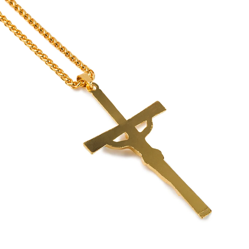 Светильник из желтого золота с Цвет Стразы Крест Иисуса ожерелье для мужчин в