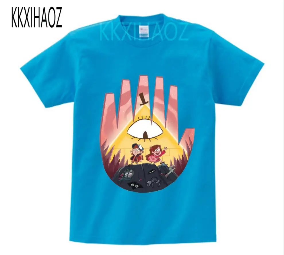 blue childreT-shirt KKXIHAOZ/Детские топы для маленьких девочек, хлопковая футболка с короткими рукавами и рисунком Гравити Фолз, рубашка Enfant, Милая футболка с круглым вырезом для маленьких мальчиков, NN - Цвет: blue childreT-shirt