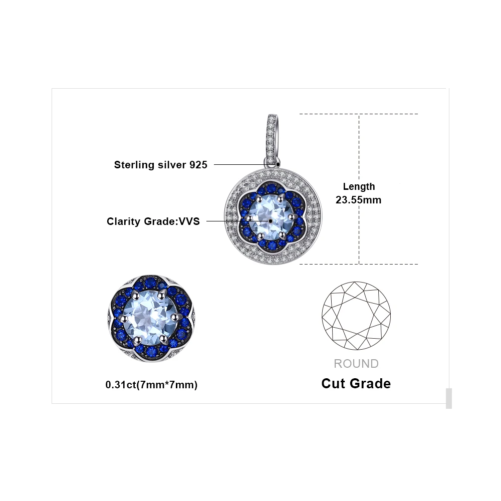 Jewelrypalace цветок 1.6ct голубой топаз создан синий шпинель кластера кулоны 925 Стерлинг