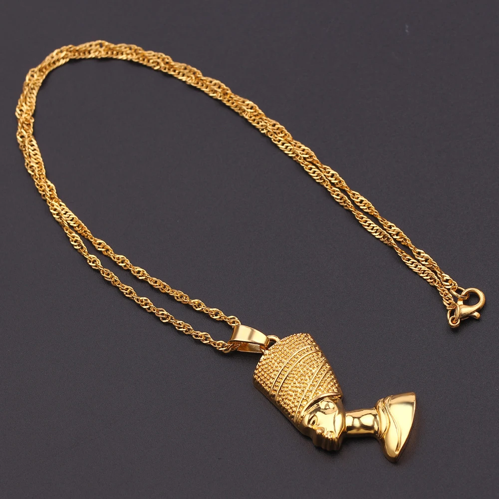 Exotic Egyptian Queen Nefertiti Pendant Necklaces for Women Men Jewelry Gold Color Wholesale Jewellery African Gift | Украшения и