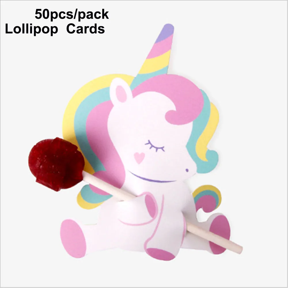 unicorn 50pcs 24 шт Русалка Принцесса леденец открытки ребенок душ украшения день рождения замороженные Русалка Вечерние принадлежности - Цвет: unicorn 50pcs