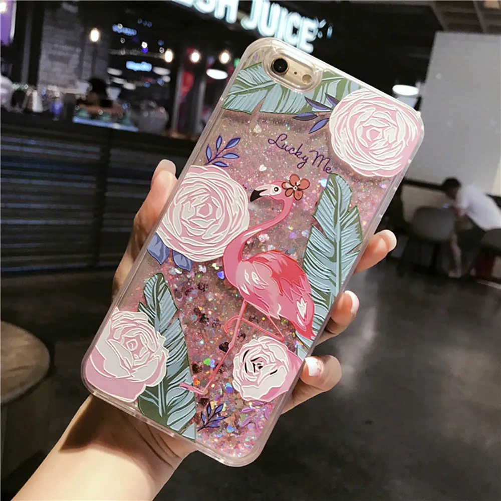 Eqvvol Fashion Glitter Phone Case For iPhone X 8 7 6 6S Plus Cases TPU Cartoon Flower Bottle Quicksand Dynamic Liquid Cover Caqa |